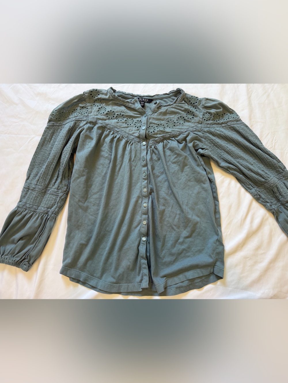 Lauren Ralph Lauren Sage Green Eyelet Button-Front Blouse